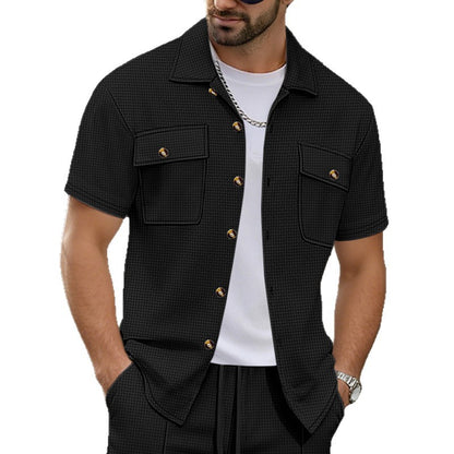 Waffle-Weave Mens Casual Short-Sleeve T-Shirt Jacket